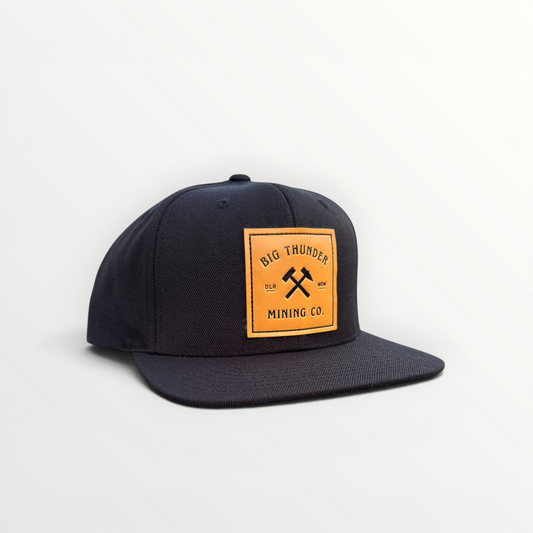 Thunder Mining Co. Faux Leather Patch Hat- Premium Flat Bill Snapback