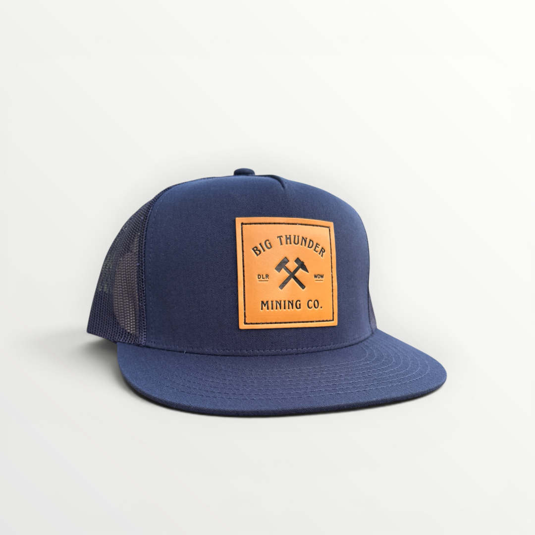 Thunder Mining Co. Faux Leather Patch Hat- 5 Panel Classic Trucker