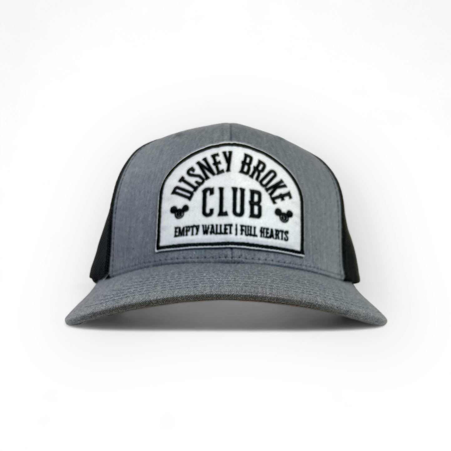 front view of disney broke club hat